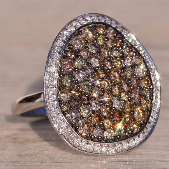 Zeghani Signed Colored Diamond and White Diamond Cocktail Ring - Picture 6 of 10